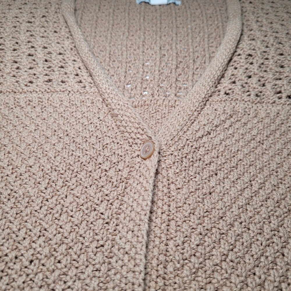 American Eagle Tan Crochet Knit Stitched Cardigan Sweater Medium Boho - Picture 3 of 11
